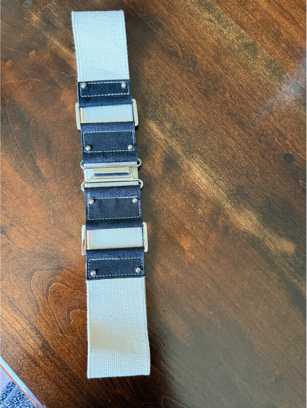 Wide Elastic Stretch Belt with Black Faux Leather and Silver Buckle